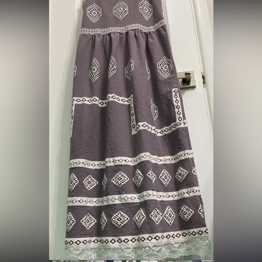 Misslook Long Dress Purple Sleeveless White Lace Trim S